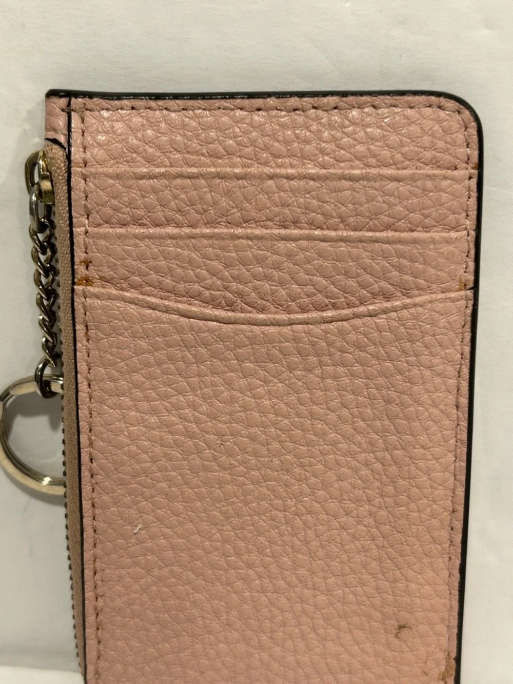 Kate Spade Pink Pebbled Leather Coin Purse Wallet Key Ring Bow Logo